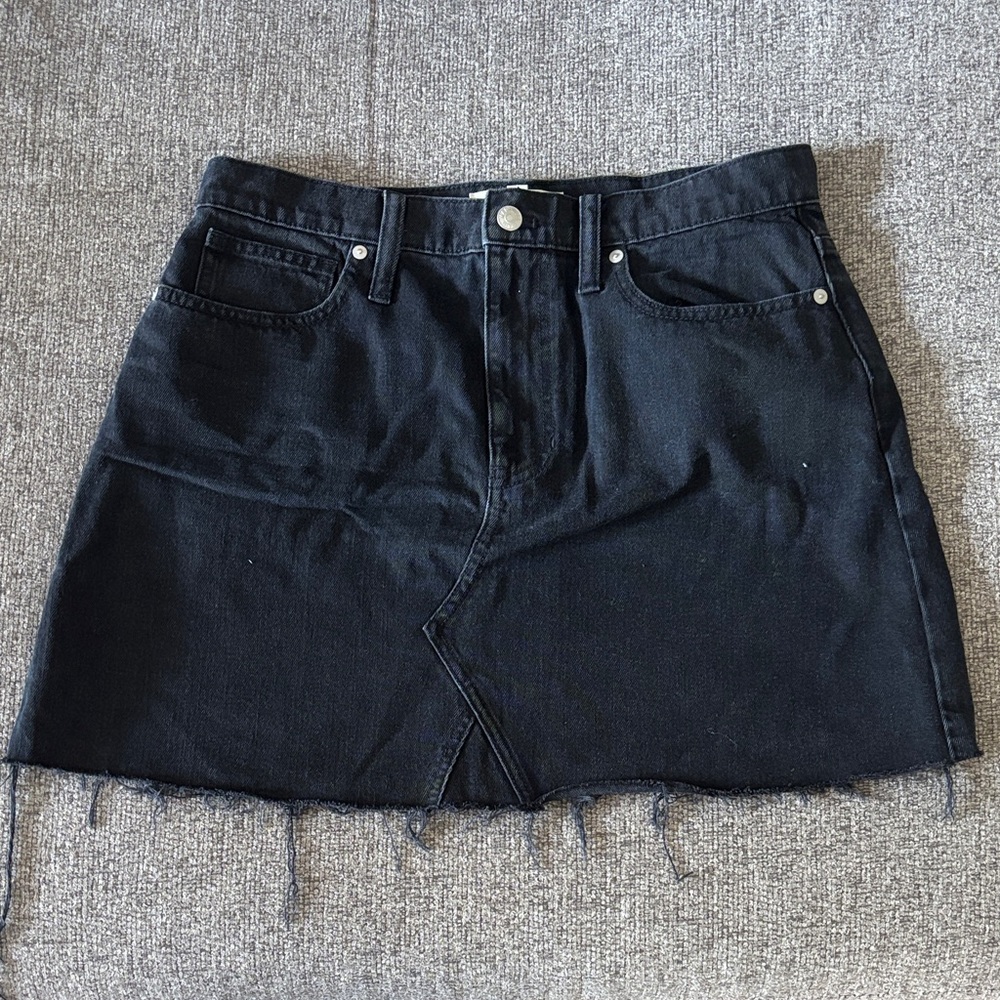 Madewell Black Denim Skirt with Frayed Hem